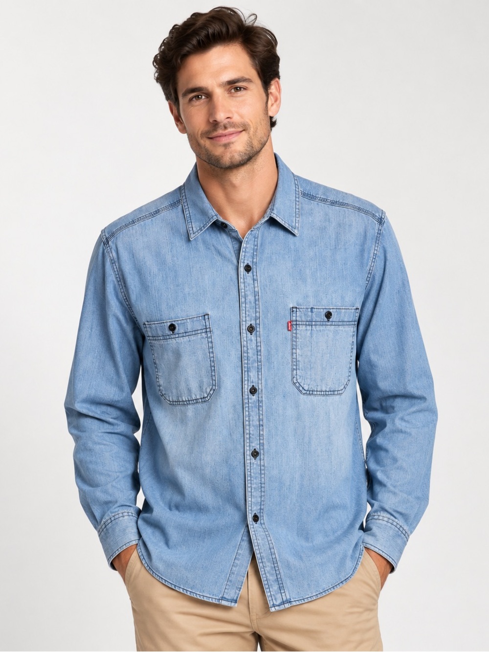 Levi’s Cotton Button Down Light Weight Shirt 2 Pocket Standard Denim Work Shirt